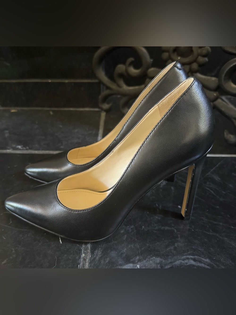 Nine West Black Pointed-Toe Leather Stiletto Pumps